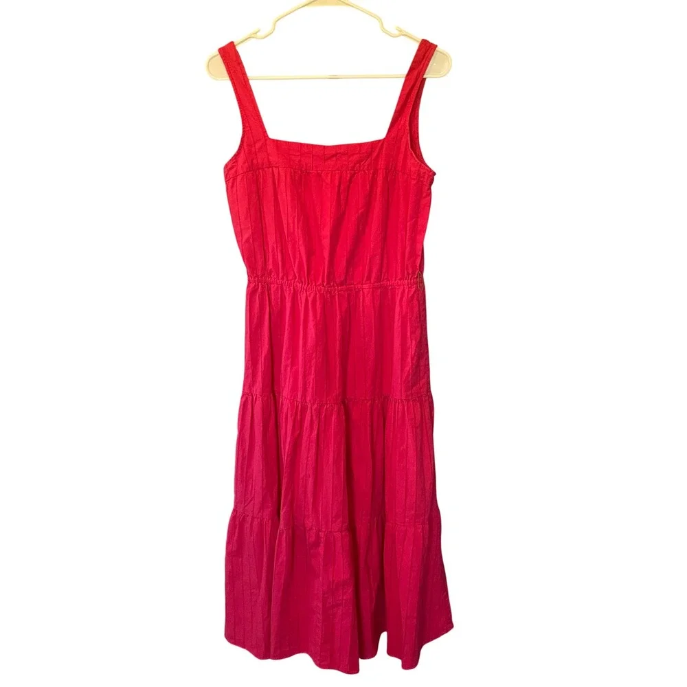 Womens‎ Boho Chic Coastal Tiered Midi Dress Small Nantucket Red Fisherman Preppy